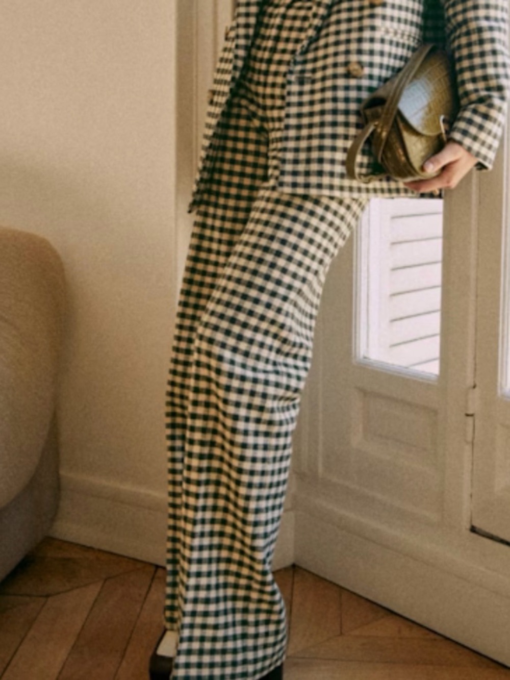 Martin pants - Sezane - Checked Wide-Leg Pants in Green and White